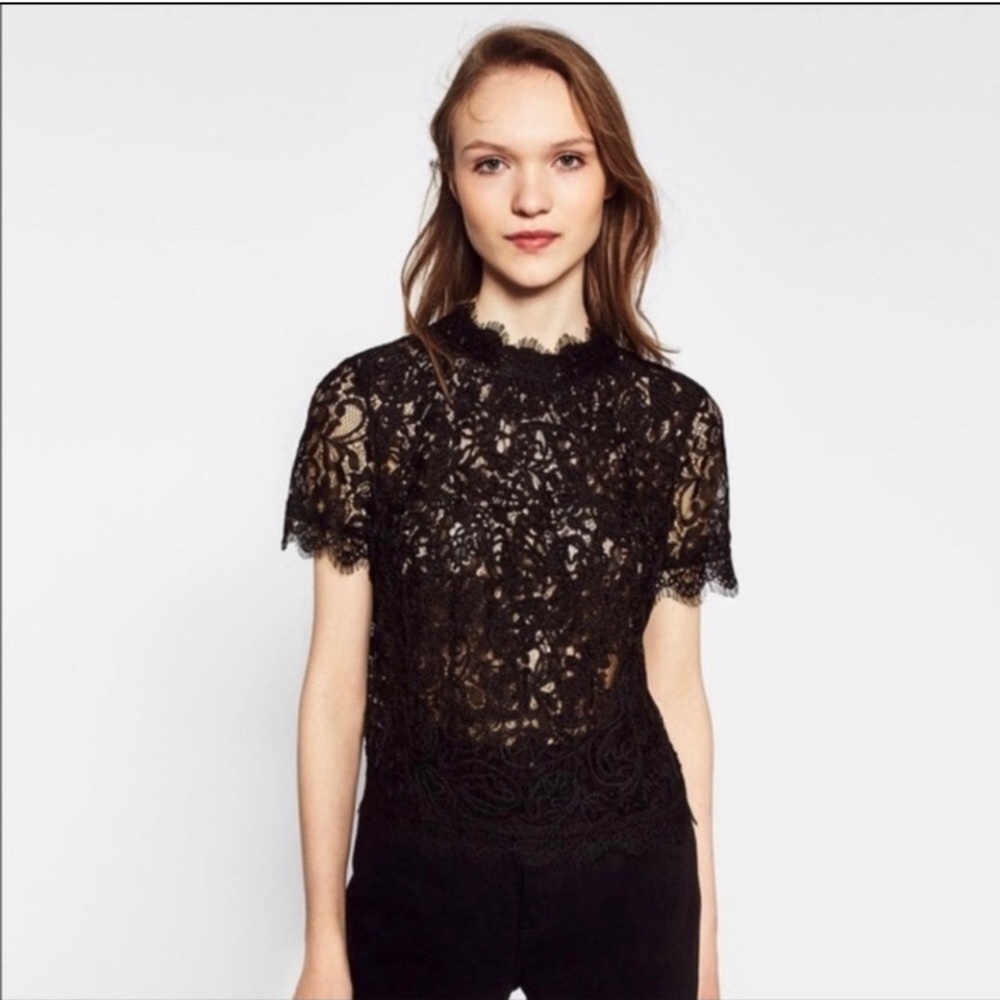 NWT Zara Trafaluc black lace top women’s sz S